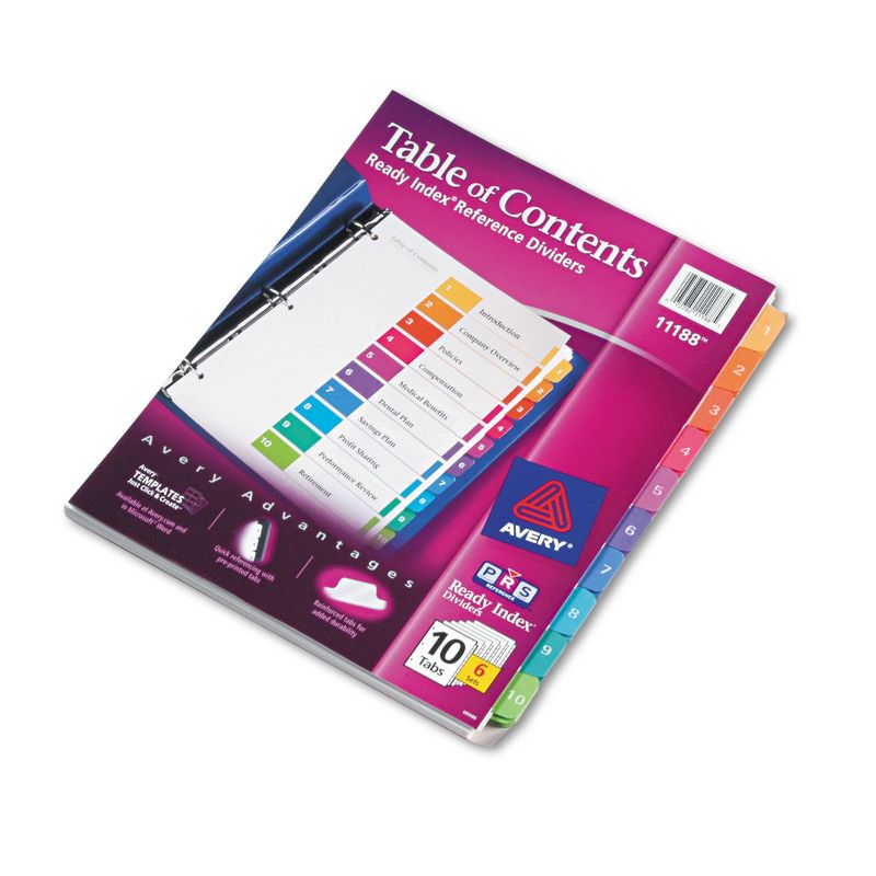 Avery Ready Index Customizable Table of Contents Asst Dividers 10-Tab Ltr 6 Sets 11188, 4 of 10