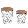 End Table with Storage – Set of 2 Round Nesting Tables with Diamond Pattern Wire Basket Wood Tops, Industrial Farmhouse Side Table by Lavish Home - image 2 of 4