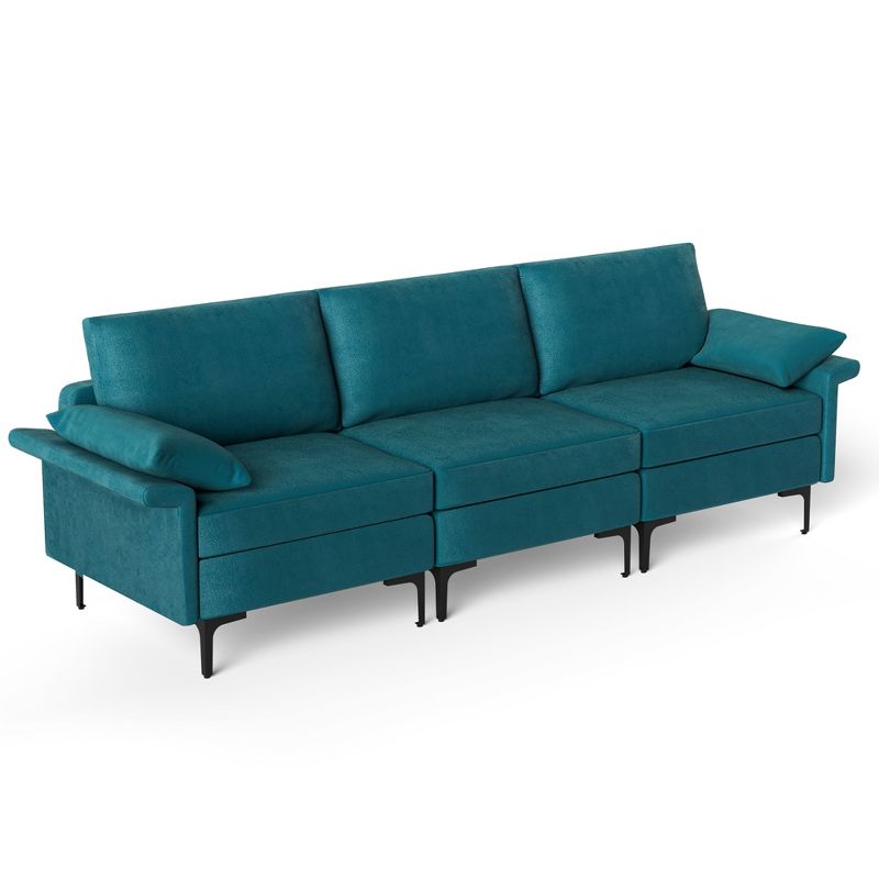Costway Modern Modular Fabric 3-Seat Sofa Couch Living Room Furniture w/ Metal Legs Blue\Grey, 1 of 10