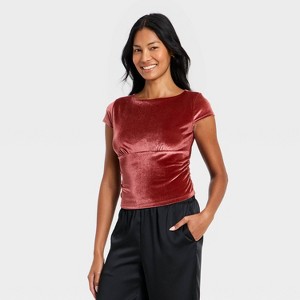 Women's Ruched Velour T-Shirt - A New Day™ - 1 of 4