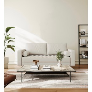 Tree City- 58" Upholstered Mid-Century Modern Faux Leather Square Arm Sofa Loveseat - 1 of 4