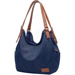 Women Canvas Hobo Purse Multi Pocket Tote Shopper Shoulder Bag Casual Top Handle handbag - 1 of 4