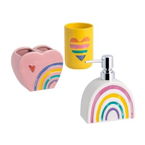 3pc Rainbow Hearts Kids' Bathroom Accessories Set - Allure Home Creations - 1 of 4
