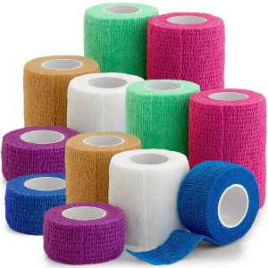 MEDca Self-Adhesive Tape, 12 Pack - 1", 2", 3" x 5 Yards Combo Pack, Elastic Bandage Rolls & Athletic Wrap for Sprains, Swelling, & Soreness, Neon - 1 of 4
