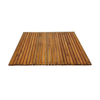 Nordic Teak 36" x 36" Oiled Brown Shower and Bath String Mat with Rubber Footing