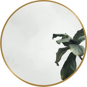 FONTOI 20 Inch Round Bathroom Wall Mirror Metal Frame HD Glass Shatterproof Safety Design Modern Home Decor Accent for Vanity, Gold, 20"*20"*1.1" - 1 of 4