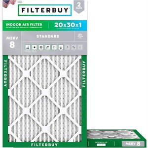 Filterbuy 20x30x1 Air Filter (2-Pack), Pleated MERV 8 Dust Defense Replacement HVAC AC Furnace Filters (Actual Size: 19.63 x 29.63 x 0.75) - 1 of 4