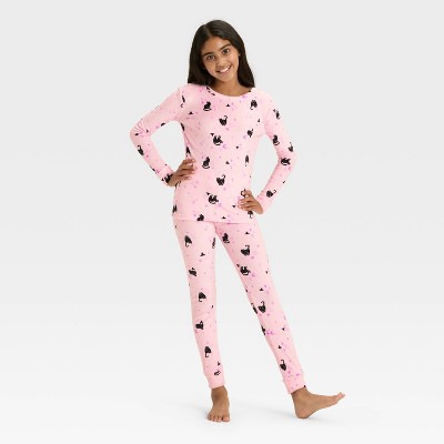 Kids' Long Sleeve Halloween Witch Cats Snuggly Soft Pajama Set - Cat & Jack™ Pink