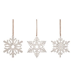 Transpac Small Metal Snowflake Ornament Set of 3 Christmas Home Decorations - 1 of 1