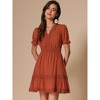 INSPIRE CHIC Women's V Neck Smocked Elastic Waist Short Sleeve Boho Crochet Trim Mini Dress - 2 of 4