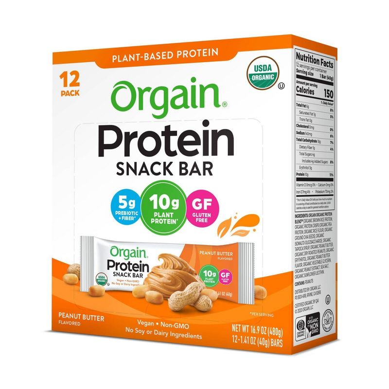 Orgain Organic Vegan Protein Bar - Peanut Butter - 12ct, 2 of 7