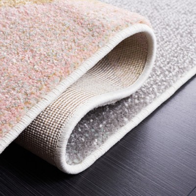 Grey and Pink Mid-Century Modern Synthetic Square Rug