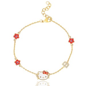 Sanrio Hello Kitty Womens Yellow Gold Plated Letter Bracelet - Cubic Zirconia Initial Bracelet - Officially Licensed - 1 of 4