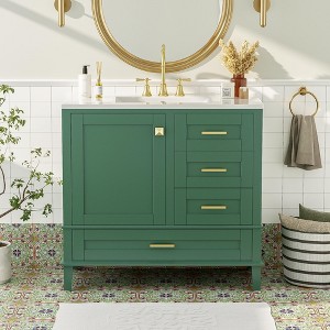 Whisen 36 in. Bathroom Storage Cabinet Bathroom Vanity with Ceramic Sink, Soft Close Door and 3 Drawers - 1 of 4