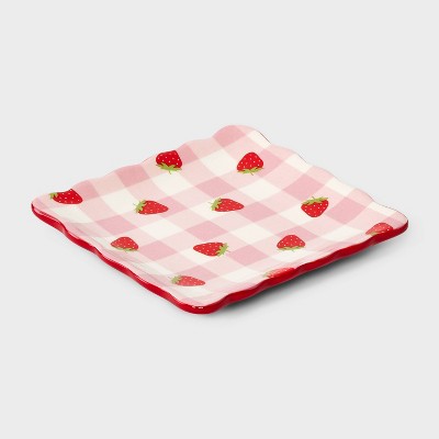 Strawberry and Gingham Print Ceramic Jewelry Tray - A New Day™ Red/White