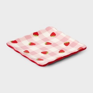 Strawberry and Gingham Print Ceramic Jewelry Tray - A New Day™ Red/White - 1 of 2