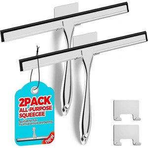 2-Pack Shower Squeegee for Glass Doors, 10-Inch All-Purpose Stainless Steel Squeegee for Tile, Window, and Car - 1 of 4