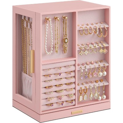 Jewelry Box 360° Rotating, with 5 Drawers, Glass Window, Vertical Jewelry Storage