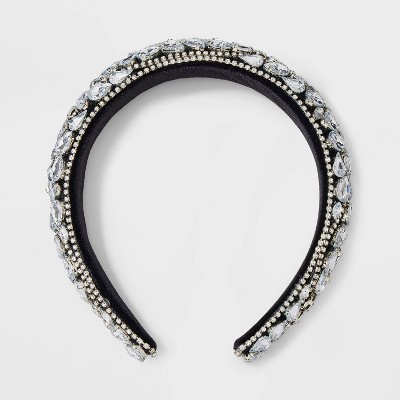 Velvet Double Bow Hair Barrette with Clear Stones - A New Day™ Navy