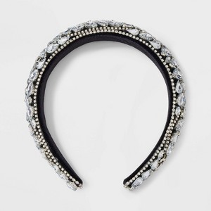 Velvet Double Bow Hair Barrette with Clear Stones - A New Day™ Navy - 1 of 3