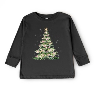 Watercolor Christmas Tree Sparkle - Toddler Long Sleeve Graphic Tee and Youth Long Sleeve Graphic T-Shirt - 1 of 4