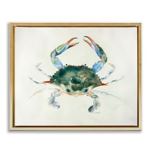 Stupell Industries Blue Sea Crab Over Beige Soft Watercolors Floating Frame Canvas Art - 1 of 4