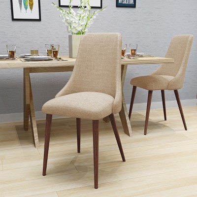 VYNXARIA Mid Century Modern Fabric Armless Dining Chairs, Set of 2, Wheat and Dark Walnut