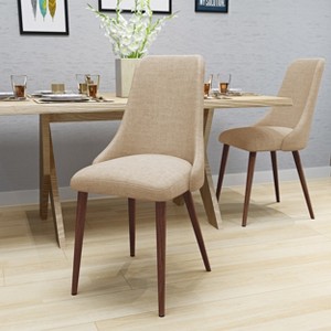 VYNXARIA Mid Century Modern Fabric Armless Dining Chairs, Set of 2, Wheat and Dark Walnut - 1 of 4