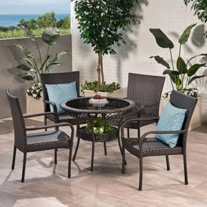 Littleton 5pc Wicker Patio Dining Set: Weather-Resistant, No Assembly - Christopher Knight Home - 1 of 4