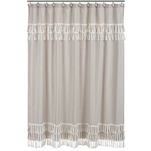 Sweet Jojo Designs Fabric Shower Curtain 72in.x72in. Bohemian Fringe Taupe and Ivory - 1 of 4