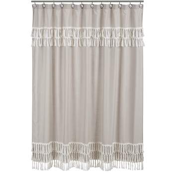 Sweet Jojo Designs Fabric Shower Curtain 72in.x72in. Bohemian Fringe Taupe and Ivory