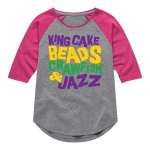 Girls' - Instant Message - King Cake Beads Crawfish Jazz Shirt Tail Raglan Graphic T-shirt - 1 of 4