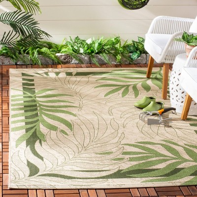 Cream and Green Botanical Indoor/Outdoor Synthetic Area Rug