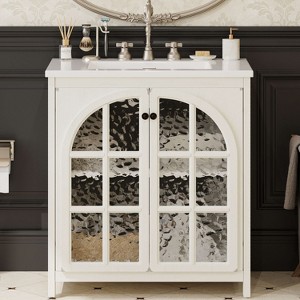 ORRD 31" Farmhouse Bathroom Vanity with Sink – Rustic Antique White Cabinet with Soft-Close Doors - 1 of 4