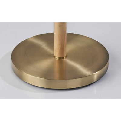 Streamlined Natural Rubberwood Floor Lamp with Antique Brass Accents