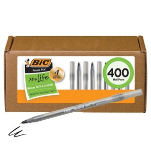 BIC Round Stic Xtra Life Ball Point Pen, Black, 1.0mm Medium Point, 400 Pack - 1 of 4
