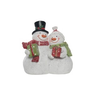 Transpac Resin 3.75 in. Multicolor Christmas Snowman Couple Figurine with Glitter Detail - 1 of 4