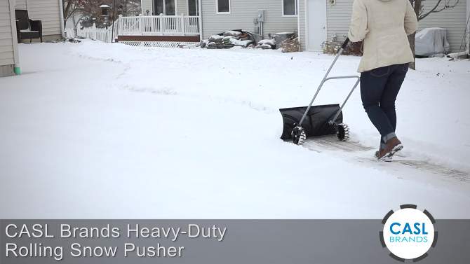 CASL Brands Outdoor Heavy-Duty Rolling Snow Plow Pusher Shovel with Plastic Wheels and Adjustable Aluminum Handle - 26", 2 of 11, play video