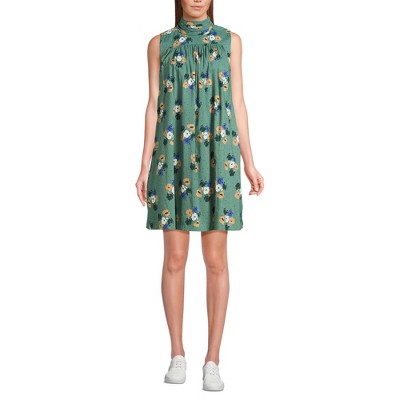 Lands' End Women's Cotton Voile Mock Neck Above the Knee Shift Dress