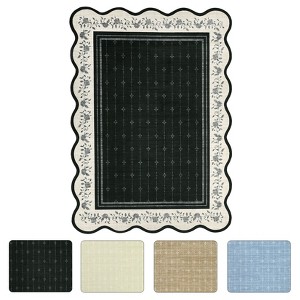 Washable Scalloped Living Room Bedroom Rugs, Indoor Modern Non Slip Dining Room Rugs, Low Pile Floral Print Throw Carpet for Home Decor - 1 of 4