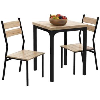 HOMCOM Rustic Country Wood Top 3 Piece Kitchen Table Dining Set with 2 Matching Chairs & Versatile Design for Small Space