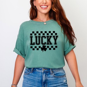 Simply Sage Market Checkered Lucky Shamrock Garment Dyed Tee - 1 of 4