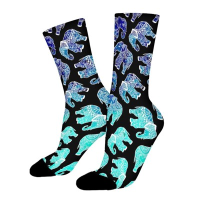 Colorful Elephant Women Printed Crew Socks Funny Funky Socks Soft Polyester Novelty Gifts for Artists Men