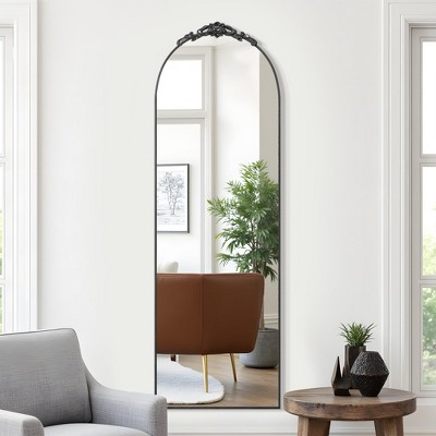 MAYEERTY 64.17x21.26x0.79in Aluminum Thin Edge Right-Angle Arch Black Full-Length Mirror with Stand
