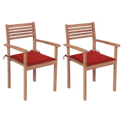 vidaXL Patio Chairs 2 pcs with Red Cushions Solid Teak Wood