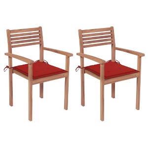 vidaXL Patio Chairs 2 pcs with Red Cushions Solid Teak Wood - 1 of 4