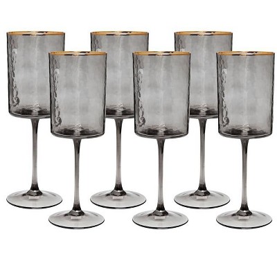 Classic Touch Set of 6 Smoked Square Shaped Wine Glasses