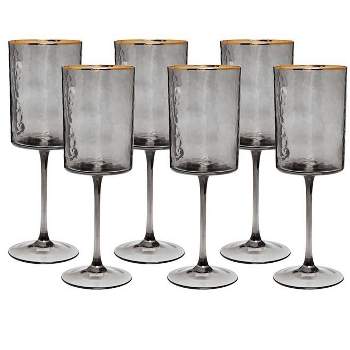 Classic Touch Set of 6 Smoked Square Shaped Wine Glasses, 8.5H