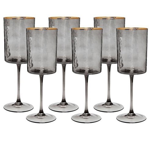 Classic Touch Set Of 6 Smoked Square Shaped Water Glasses, 9.25h