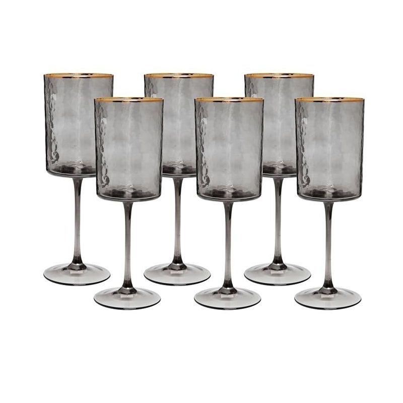 Classic Touch Set of 6 Smoked Square Shaped Wine Glasses, 4 of 5